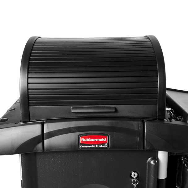 FG9T8600BLA - Rubbermaid Security Compartment - Front with Roll-Top Lid Closed