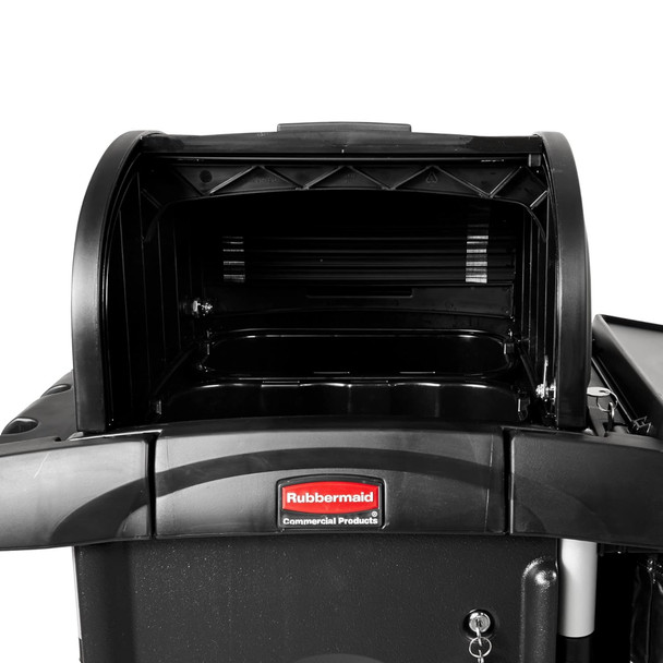 FG9T8600BLA - Rubbermaid Security Compartment - Front with Roll-Top Lid Open