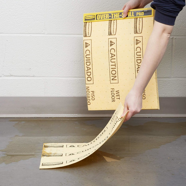 FG425400YEL - Rubbermaid Over-the-Spill Tablet - 22 Pads - Pad Being Placed Over a Spill