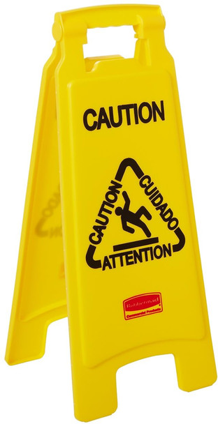 Rubbermaid 2-Sided Multilingual "Caution Wet Floor" Sign - Yellow - FG611200YEL