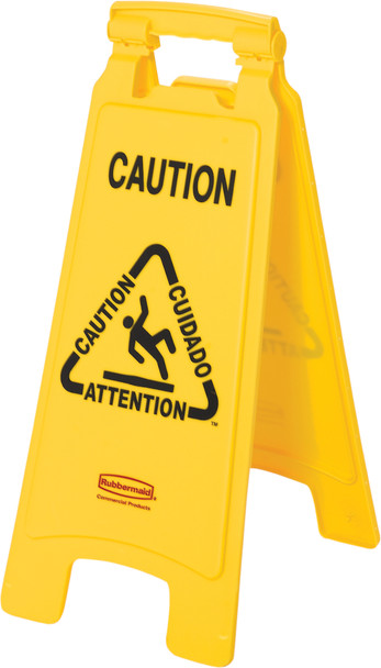 FG611200YEL - Rubbermaid 2-Sided Multilingual "Caution Wet Floor" Sign - Yellow