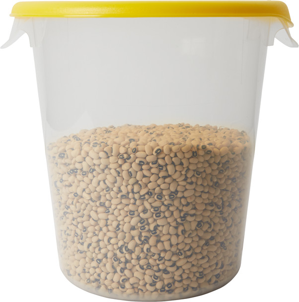 FG572424CLR - Rubbermaid Round Storage Container - 7.6 Ltr - Clear - Fitted with Yellow Lid and Filled with Beans