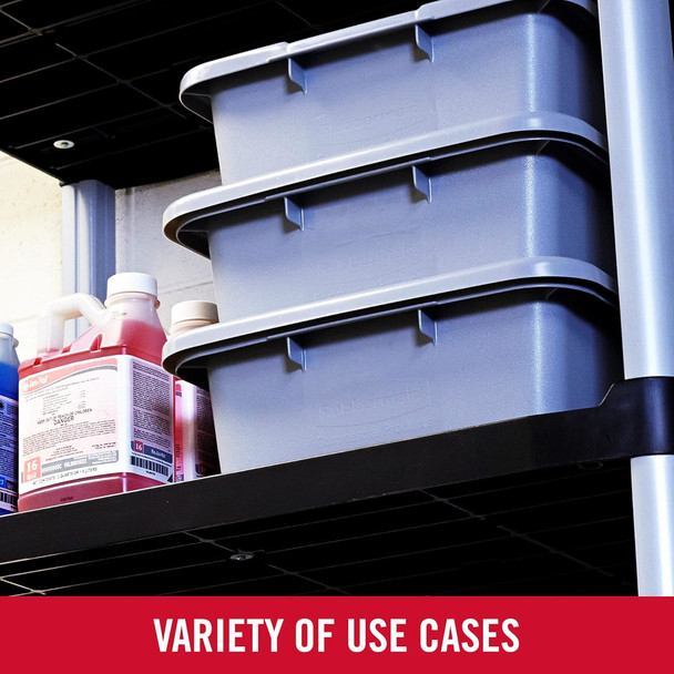FG334900GRAY - Rubbermaid Utility Box - 17.5 Ltr - Grey - Three Boxes Stacked on Shelving