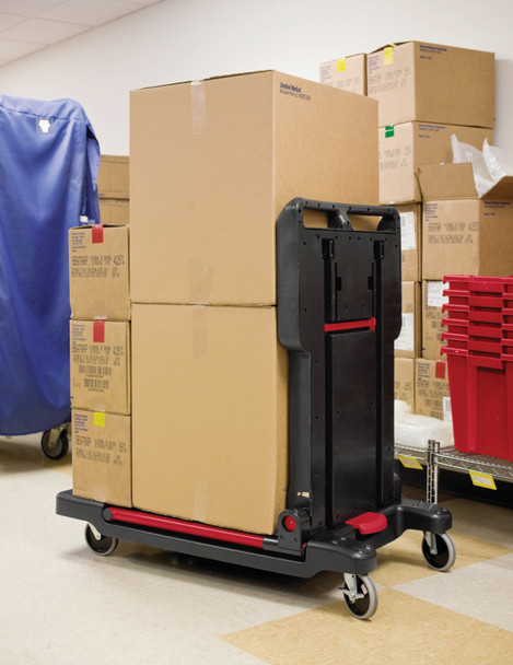 Rubbermaid Convertible Utility Cart Loaded as Platform Truck and Loaded with Boxes - FG430000BLA