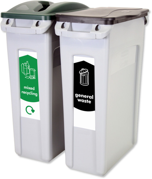 1876489 - Rubbermaid Slim Jim 2-Stream Recycling Starter Pack - General Waste/Mixed Recycling