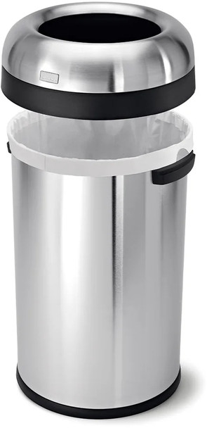 CW1469 - simplehuman Open Top Bullet Bin - 80 Ltr - Brushed Steel - Lid Removed
