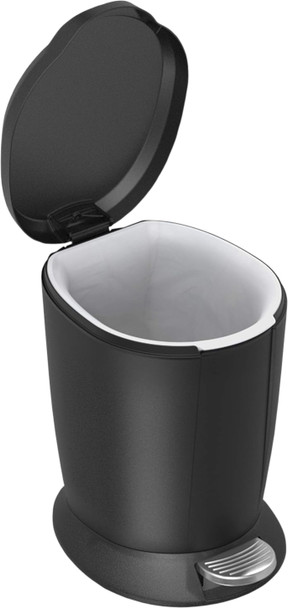 CW1319 - simplehuman Round Plastic Pedal Bin - 6 Ltr - Black - Lid Open