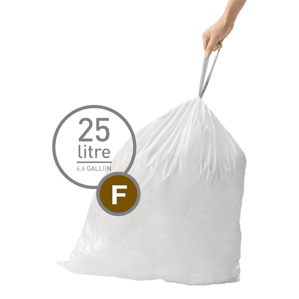 CW0165 - simplehuman Custom Fit Bin Liner - Code F -  Pack of 20 - Tie Handles