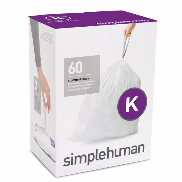 simplehuman Custom Fit Bin Liner Refill Pack Code K, 3 X Pack Of 20 (60 Liners) - CW0260