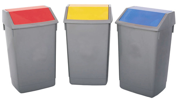 505576 - Addis 3-Stream Recycling Hub - 60 Ltr - Metallic - Three stream recycling hub that is ideal for the workplace