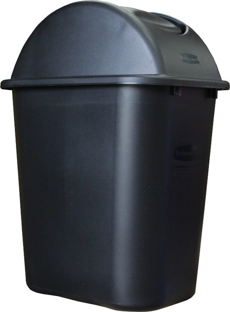 FG306600BLA - Rubbermaid Wastebasket Swing Lid on black wastebasket