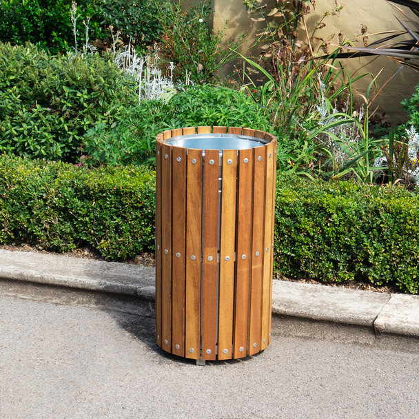 Wybone Wts/2 Circular Slatted Open Top Litter Bin Timber Slats - WTS/2W