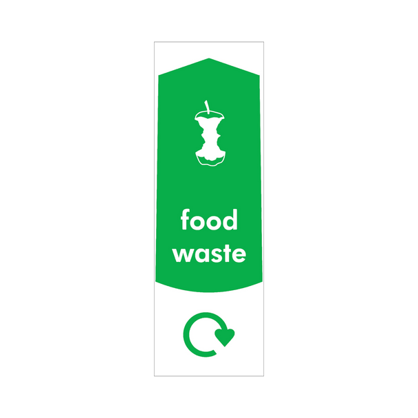 Slim Waste Bin Sticker - Food Waste - PC115FW - Featuring Recycling Logo, Apple Core Graphic and Food Waste Text