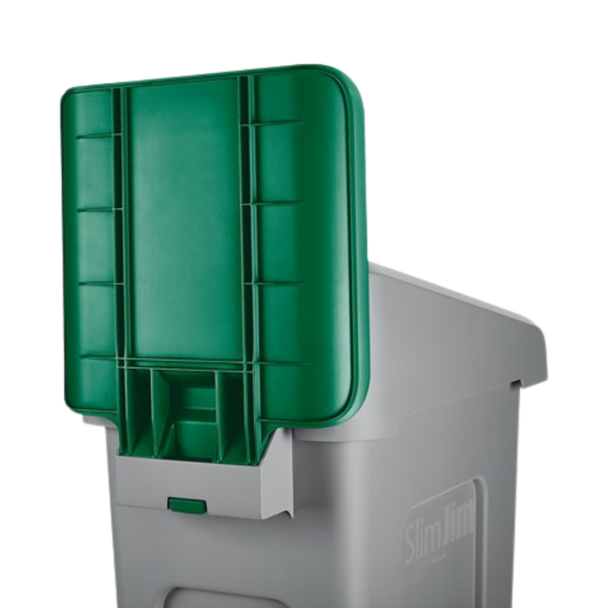 2007908 - Green Rubbermaid Slim Jim Recycling Station Billboard attached to container and viewed from behind