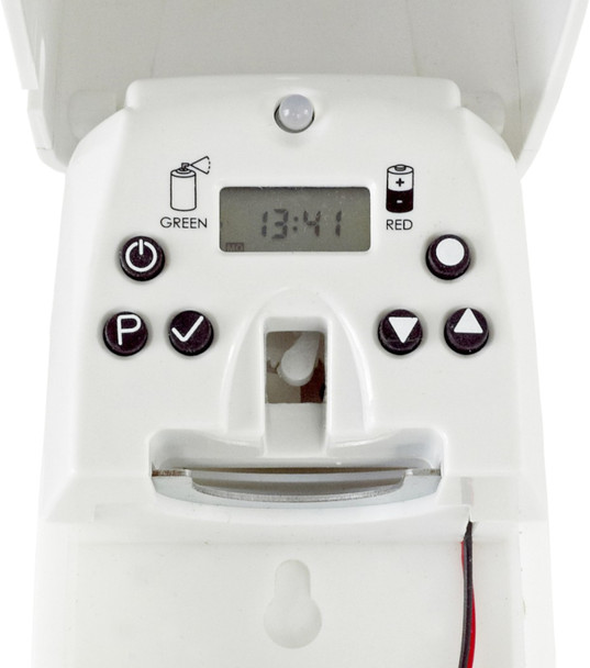 ADMP270W - Open dispenser showing the buttons responsible for customisable programming and LCD display