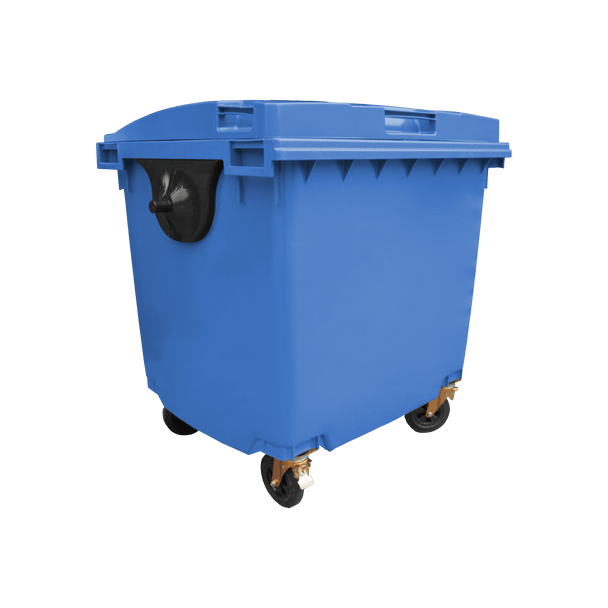 Blue Wheelie Bin - 1100 Litre - Offset View Right