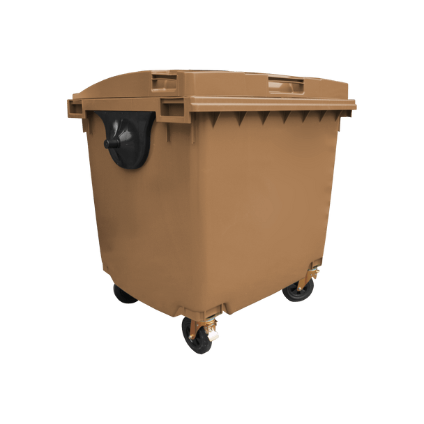 Brown Wheelie Bin - 1100 Litre - Offset View Right