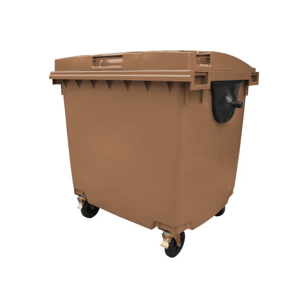 Brown Wheelie Bin - 1100 Litre - Offset View Left