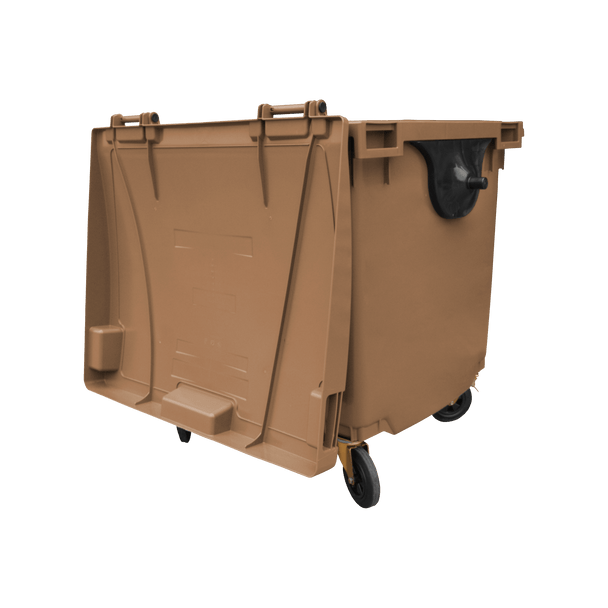 Brown Wheelie Bin - 1100 Litre - Back View Lid Open