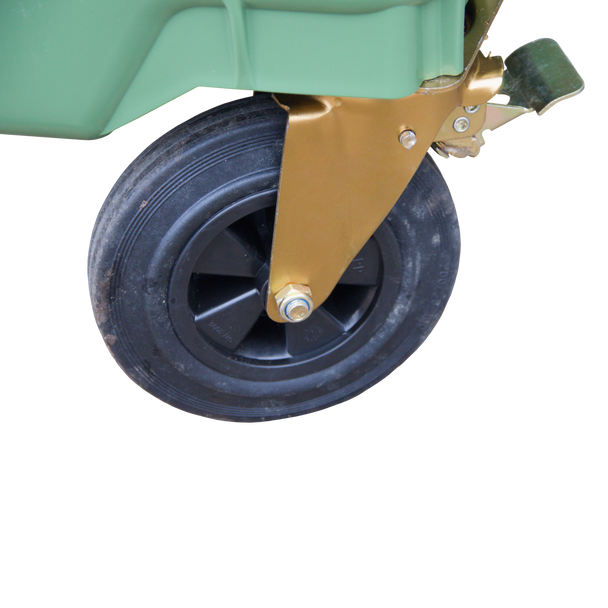 Locking Wheel of 1100 Ltr Green Wheelie Bin