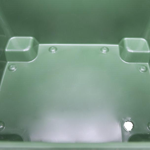 Inside of 1100 Ltr Green Wheelie Bin Showing Drainage Hole