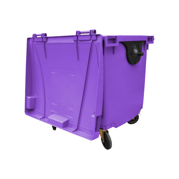 Purple Wheelie Bin - 1100 Litre - Back View Lid Open