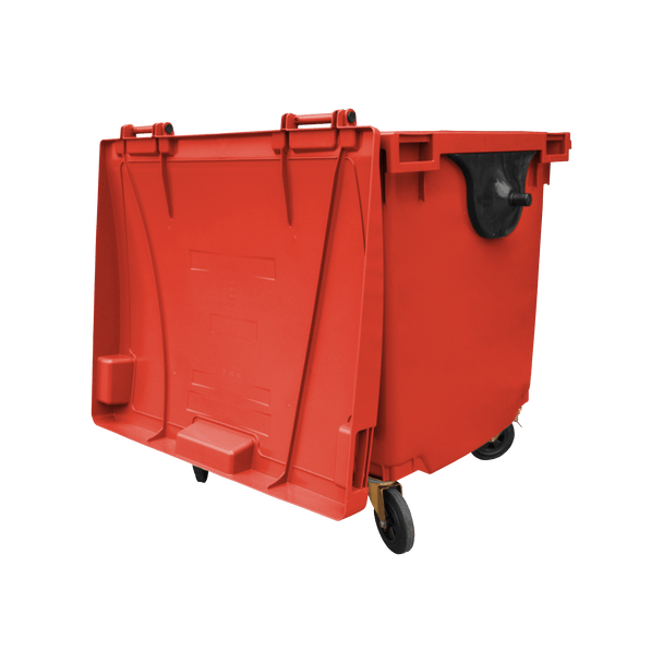Red Wheelie Bin - 1100 Litre - Back View Lid Open