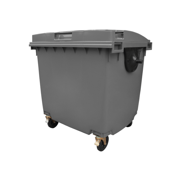 Grey Wheelie Bin - 1100 Litre - Offset View Left