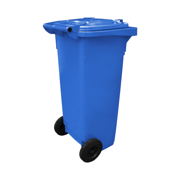 WB140BLU - Blue Wheelie Bin - 140 Ltr Back Closed Offset View Right