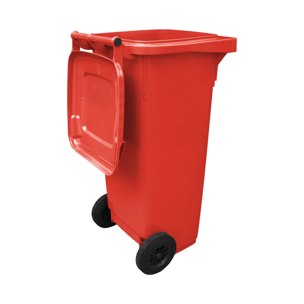 WB140RED - Red Wheelie Bin - 140 Ltr Back Open Offset View Right