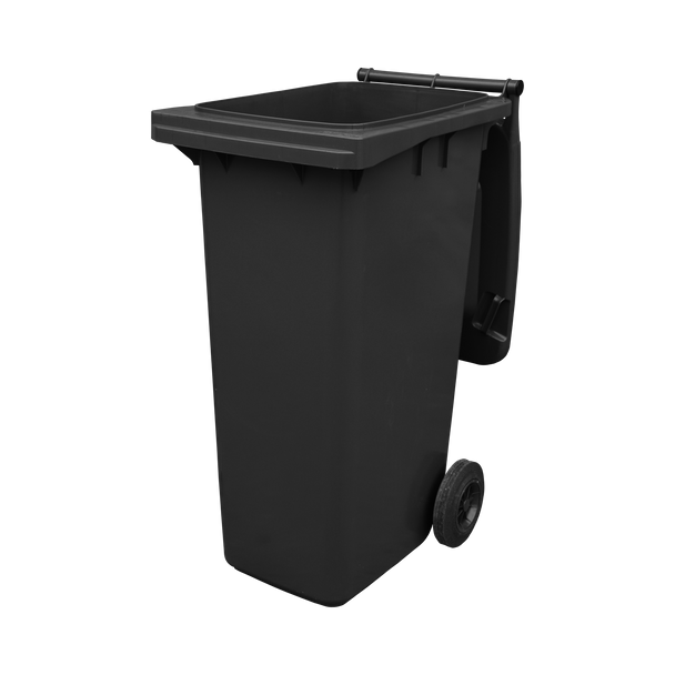 Black Wheelie Bin - 180 Litre - Lid Open Offset View Left