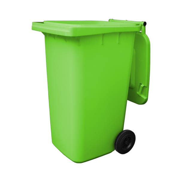 Lime Green Wheelie Bin - 240 Litre Lid Open Offset View Front