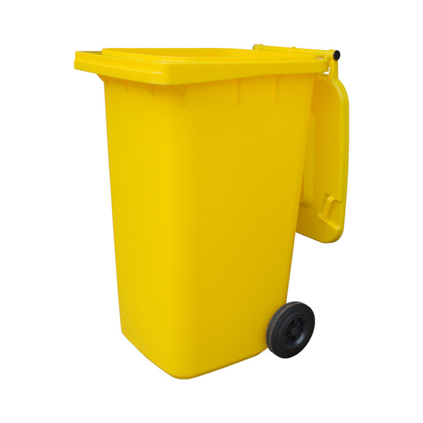 WB240YEL - Yellow Wheelie Bin - 240 Litre - Lid Open