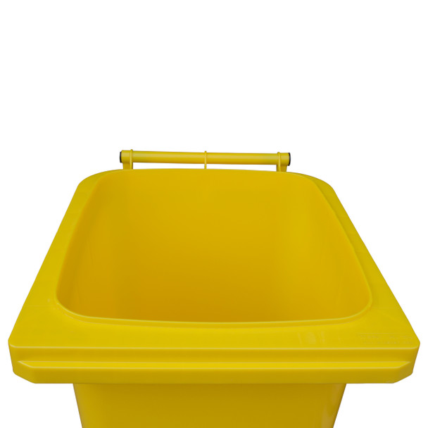 WB240YEL - Yellow Wheelie Bin - 240 Litre - Overhead with Lid Opem