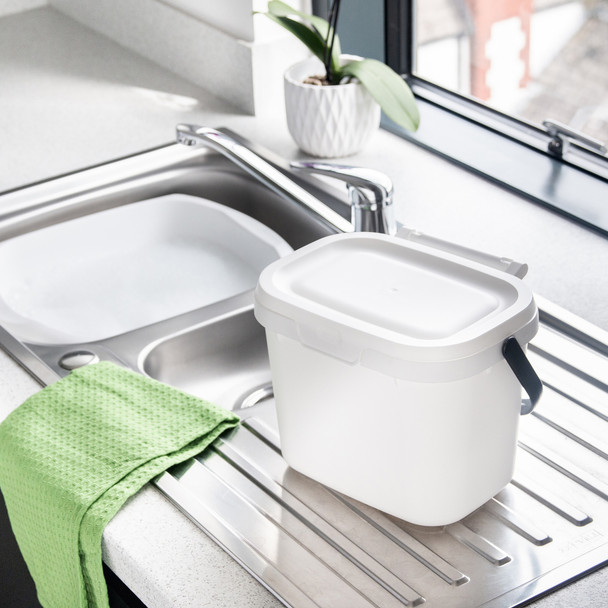 518252 - Addis Kitchen Caddy - 4.5 Ltr - White/Grey - Compact design enables caddy to be stored on small worktops while remaining discreet