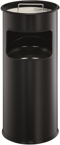 Durable Round Metal Waste Basket with Ashtray - 17 Ltr & 2 Ltr - Black - 333001