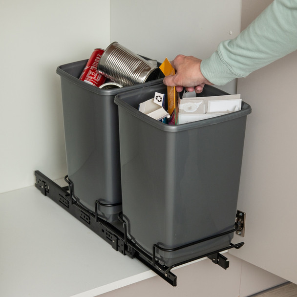 518527 - Addis In-Cupboard Recycling Bin - 2 x 10 Ltr - Grey - Keeps waste and recycling out of sight