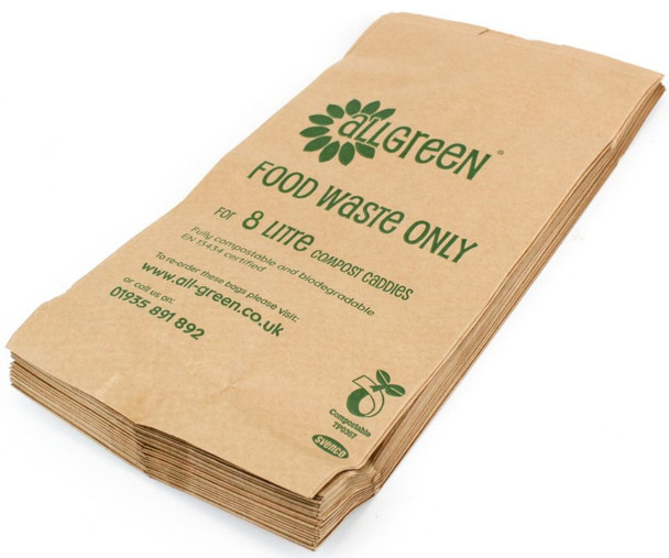 ES8 - EcoSack Compostable Paper Caddy Bags - 8 Ltr - Ideal for use with home and local authority composting facilities