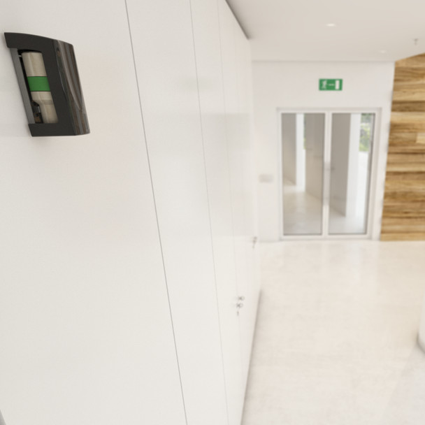 Vectair V-Air® Solid MVP Dispenser - Black - Installed in a Lobby