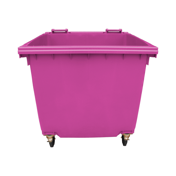 Pink Wheelie Bin - 1100 Litre - Front View Lid Open