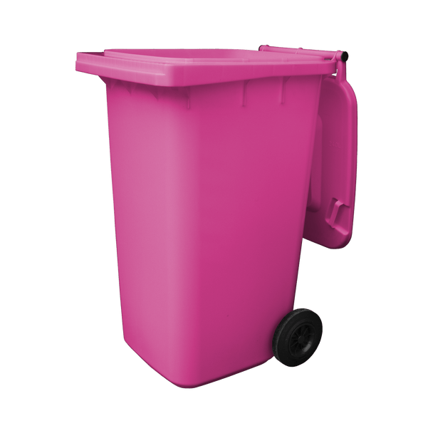 Pink Wheelie Bin - 240 Lid Open Offset Front View