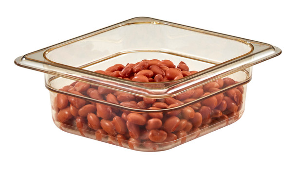 62HP150 - Cambro High Heat Gastronorm Food Pan 1/6 with amber colouration containing kidney beans