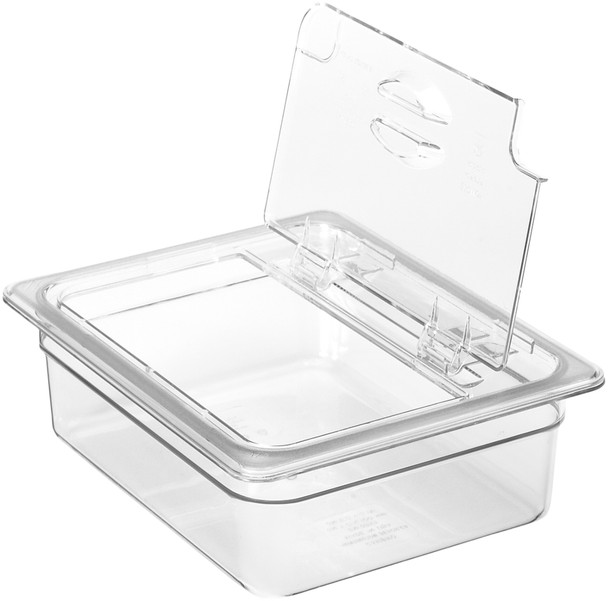 20CWLN135 - Open Notched FlipLid on empty 100mm deep polycarbonate gastronorm food pan