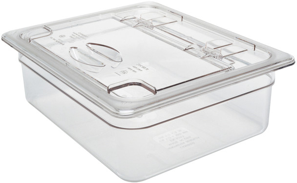 20CWLN135 - Closed Notched FlipLid on empty 100mm deep polycarbonate gastronorm food pan