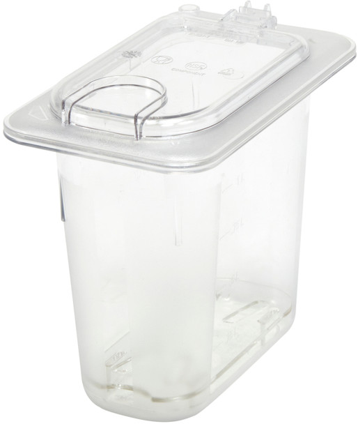 96PCW135 - 1/9 sized, 100% transparent, Cambro Polycarbonate Gastronorm Pan with closed FlipLid