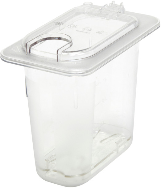 96PCW135 - 1/9 sized, 100% transparent, Cambro Polycarbonate Gastronorm Pan with closed notched lid