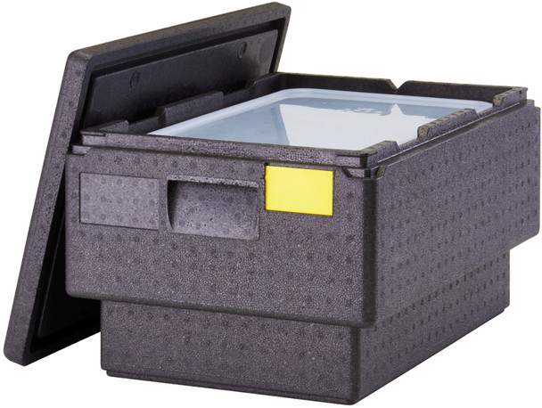 EPP180S110 - Stackable GoBox with lid removed showing a GN 1/1 polypropylene food pan inserted inside
