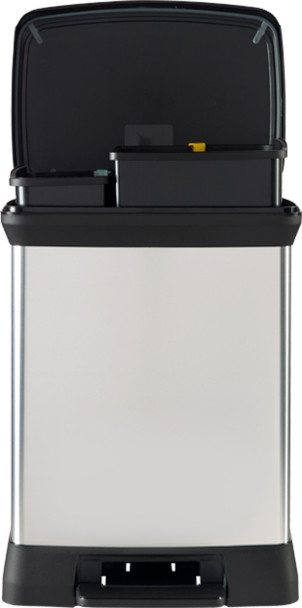 203291 - Curver Deco Duo Pedal Bin front-on showing the width required for placement with lid open showing removable buckets