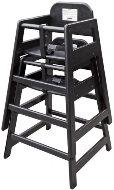 468BK - Two Magrini Texas Wooden High Chairs in black stacked on atop the other