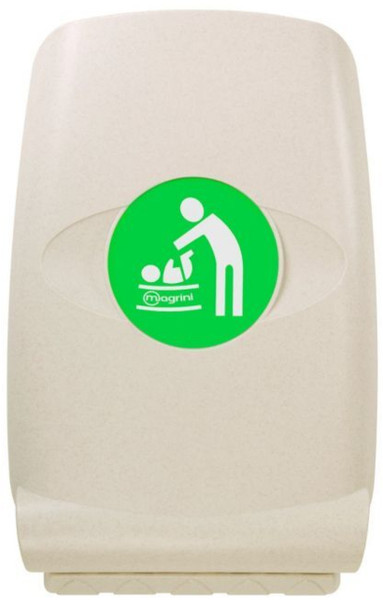 MV64OAT - An oatmeal coloured polyethylene changing unit that is in its folded position and displays a sticker featuring baby changing iconography